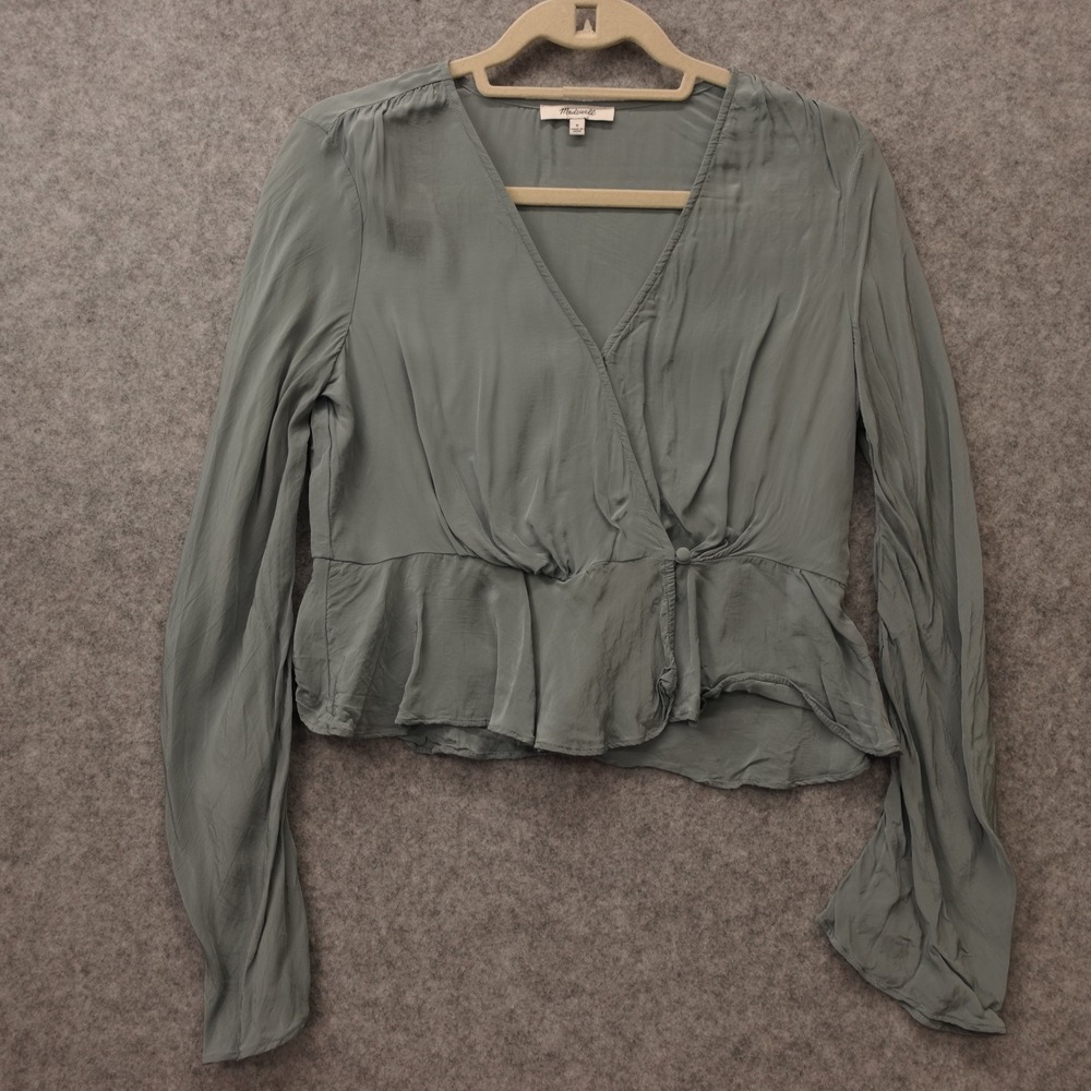 Forest Fairy Wrap Top Womens XS 0 Dusty Blue MADEWELL Flowy Cottage Crop Peplum